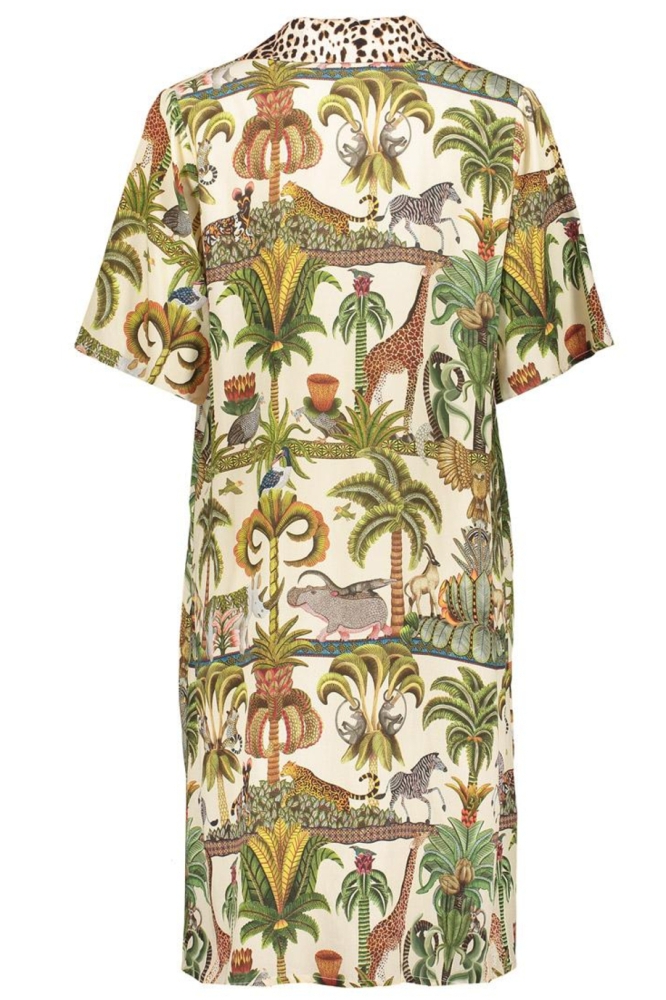 KORTE KAFTAN JURK MET JUNGLE PRINT 57395 70 000530 GREEN/OFF-WHITE/BROWN